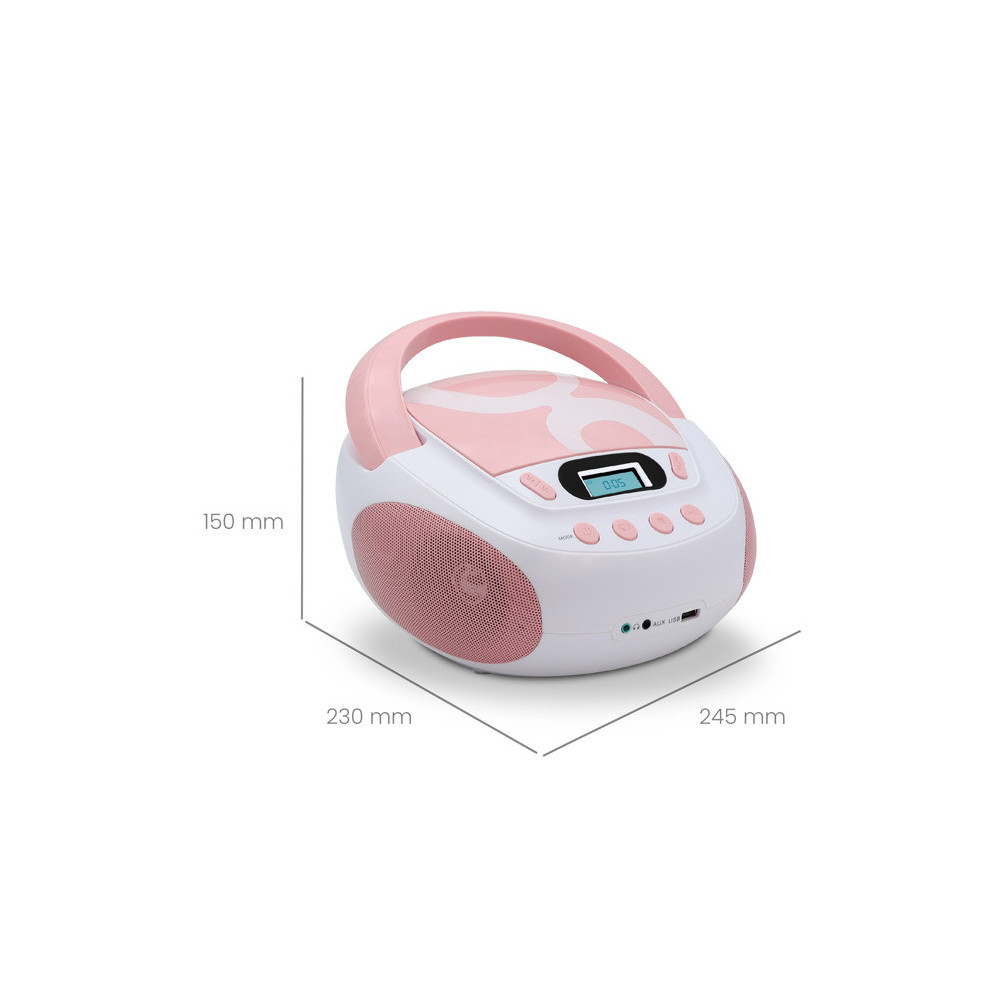 Lecteur CD MP3 enfant avec port USB - rose clair