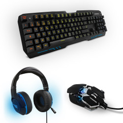 Ensemble Gaming Clavier Mécanique AZERTY et Souris 4000 DPI avec Rétro-éclairage et Casque Micro Gamer