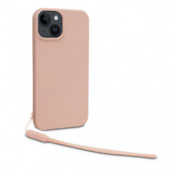 Coque semi-rigide avec dragonne amovible pour iPhone 15 - Rose poudré