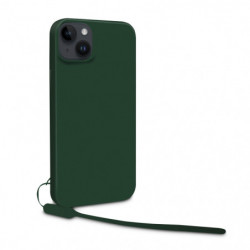 Coque semi-rigide avec dragonne amovible pour iPhone 15 - Vert pin