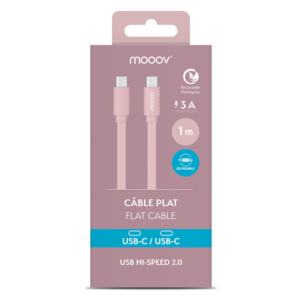 Câble USB-C / USB-C plat 1 m - rose poudré