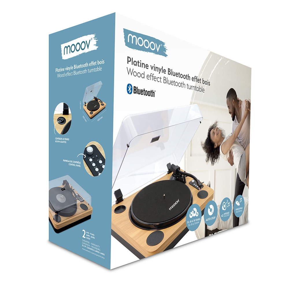 Platine vinyle Bluetooth effet bois 33/45/78 tours avec HP intégrés