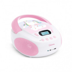 Lecteur CD enfant portable Licorne MP3 USB - Stéréo 6W - Prise casque - Alimentation secteur ou piles - Design imaginaire