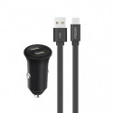 Chargeur allume-cigares 2 USB-A 4,8A Fast Charge+câble USB-A/C - 100% plastique recyclé 1 m - noir