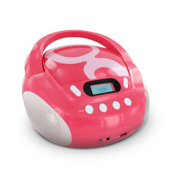 Lecteur CD MP3 enfant avec port USB - rose et blanc