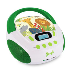 Lecteur CD enfant portable Jungle MP3 USB - Stéréo 6W - Prise casque - Alimentation secteur ou piles - Design animaux