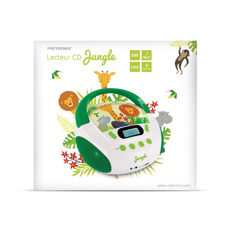 Metronic 477147 Lecteur CD MP3 Forest Enfant avec Port USB et entrée Audio,  Sortie Casque Blanc/Vert