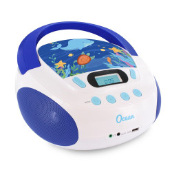 Lecteur CD enfant portable Ocean MP3 USB - Stéréo 6W - Prise casque - Alimentation secteur ou piles - Design aquatique