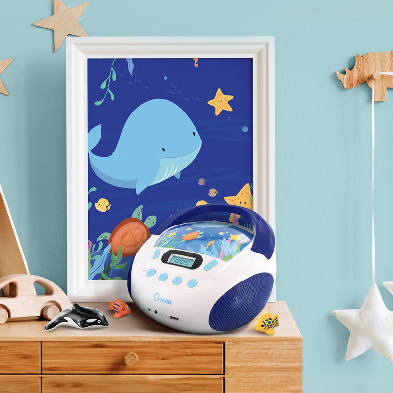 Lecteur CD MP3 Ocean enfant avec port USB - Blanc et bleu METRONIC®