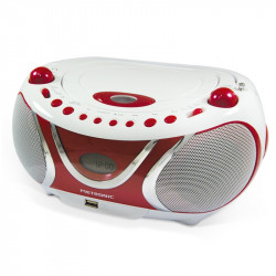 Lecteur CD Cherry MP3 avec port USB, FM - blanc et rouge