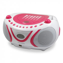 Lecteur CD Pop Pink MP3 avec port USB, FM - blanc et rose