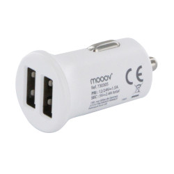 Chargeur allume-cigares 2 USB-A 2.4 A - blanc