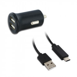 Chargeur allume-cigares 2 USB-A + câble USB-A /USB-C 1 m - noir