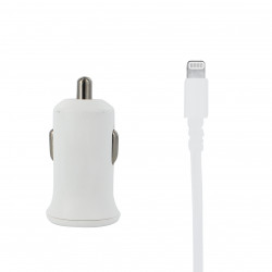 Chargeur allume-cigares 2 USB-A+ câble USB-A /Lightning MFI 1 m - blanc