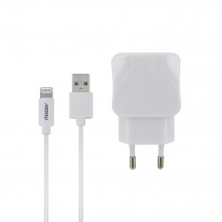 Chargeur secteur 2 USB-A + câble USB-A /Lightning MFI 1 m - blanc